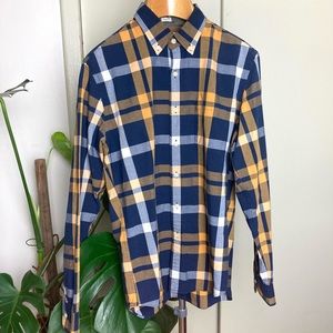 JCrew Men's plaid shirt, blue, white, and yellow, slim fit